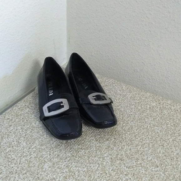 Prada Black Leather Buckle Accent Shoes - Picture 1 of 7